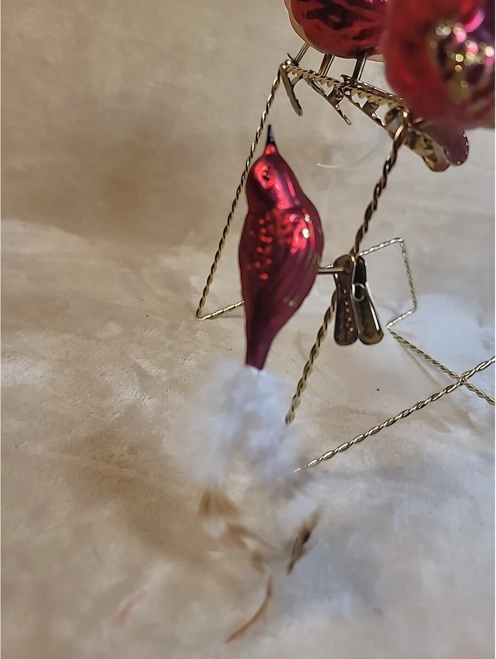 5 Vintage Mercury Glass Clip on Bird Christmas Ornaments Feathers & Spun Tails